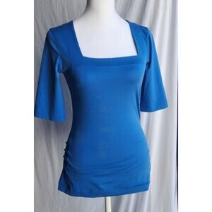 Akris Punto Top Womens Size 2 Blue Square Neck Staple Basic Essential Shirt